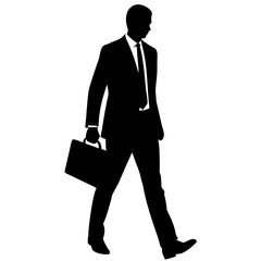 Businessman walking with briefcase silhouette suit
