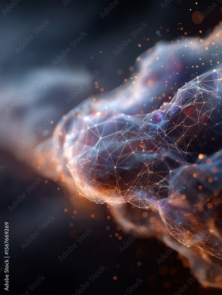 Poster abstract digital cloud: a mesmerizing, high-tech representation of a cloud, rendered with interconne