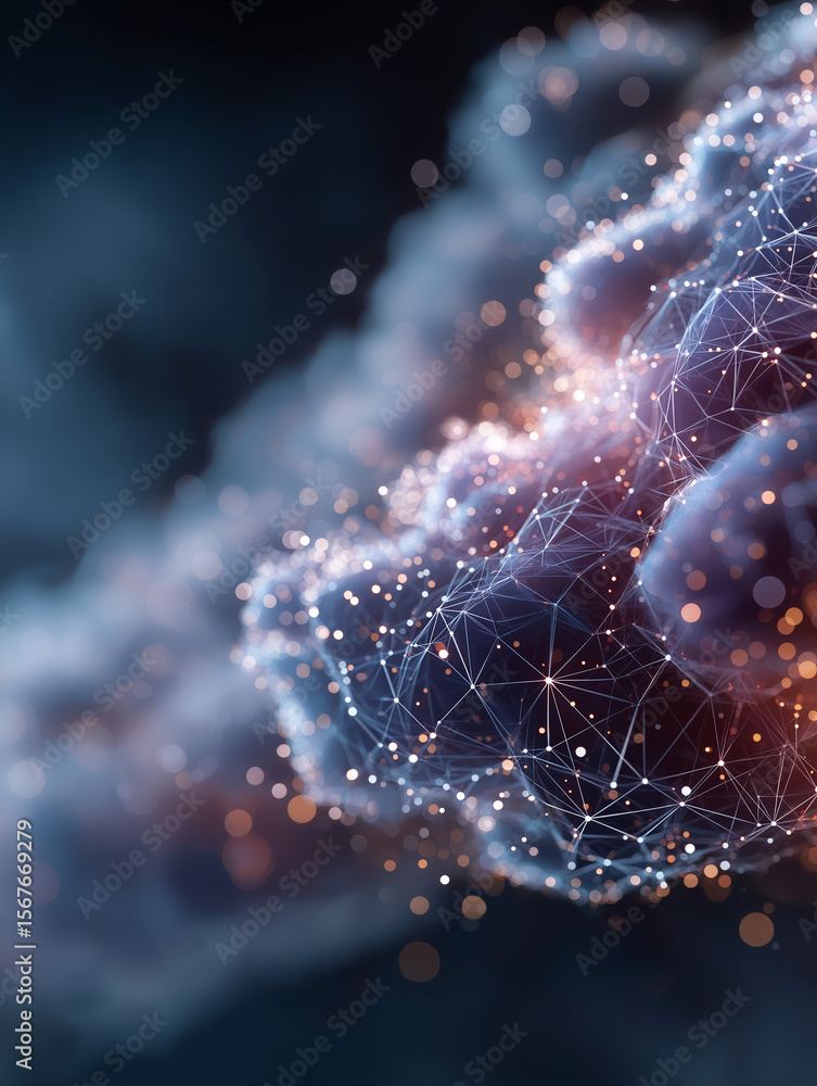 Poster abstract cloud of technological progress: a mesmerizing depiction of a digital cloud intricately wov