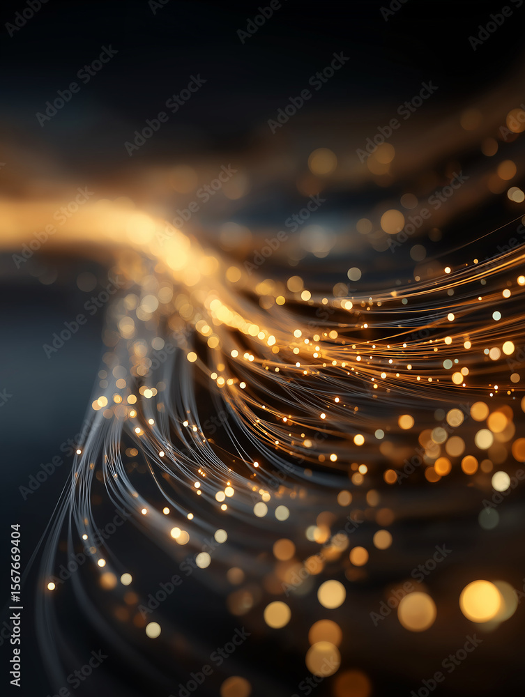 Poster illuminating pathways: a stunningly rendered image showcasing a dynamic, flowing network of shimmeri