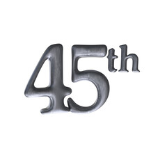Number 45th 3D render with silver color	
