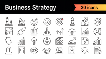 Business strategy icons collection isolated on a transparent background chess pieces