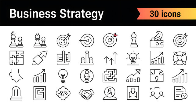 Business strategy icons collection isolated on a transparent background chess pieces