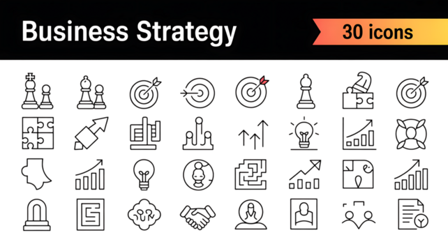 Business strategy icons collection isolated on a transparent background chess pieces