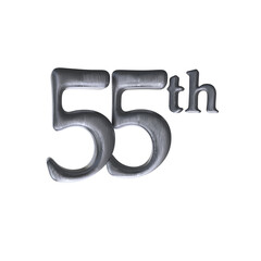 Number 55th 3D render with silver color	
