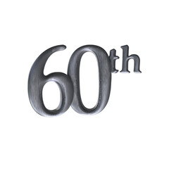 Number 60th 3D render with silver color	
