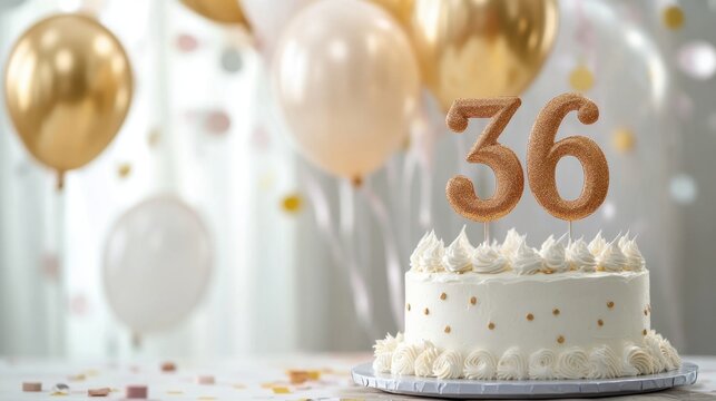 Elegant 36th Birthday Cake Celebration with Golden Balloons