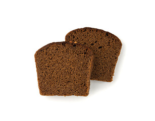 Black rye bread isolated, dark brown sliced loaf, sourdough borodinsky rugbrod square slices