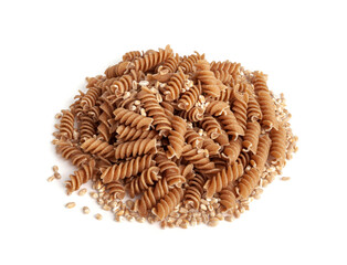 Raw Brown Pasta, Wholegrain Fusilli, Dry Whole Grain Noodle, Raw Spelt Macaroni, Healthy Italy Food