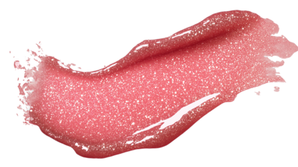 Glittery pink lip gloss stroke, cosmetic smear with metallic sheen, isolated on transparent background, PNG