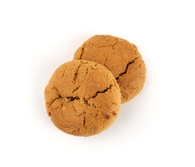 Chocolate cookies with chocolate filling isolated, brown round biscuits, broken sweet cocoa pastry