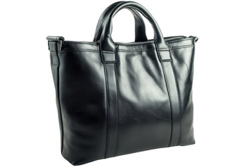 Elegant Business Tote Black Leather Work Bag for Women Men Stylish Carryall Professional on transparent background