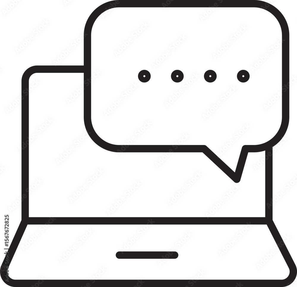 Fototapete Laptop chat bubble communication technology digital online message icon outline simple modern minimal black white interface web internet device symbol connection conversation computer screen