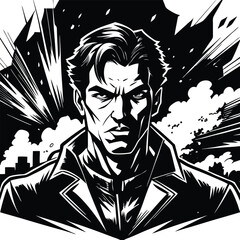 Intense man black white illustration dramatic vector