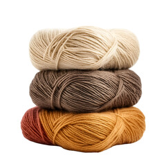 Stack of yarn balls beige brown orange knitting craft supplies