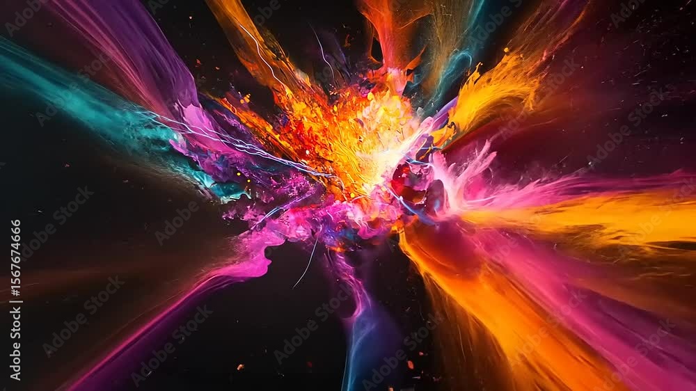 Poster vibrant explosion of colors creating an abstract art piece with swirling patterns and dynamic moveme