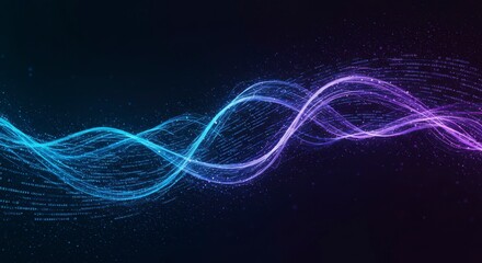 Abstract swirling, vibrant, digital lines on dark background