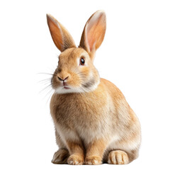 Obraz premium A light brown domestic rabbit with long ears and prominent whiskers sits attentively isolated on transparent background. PNG die-cut for advertising