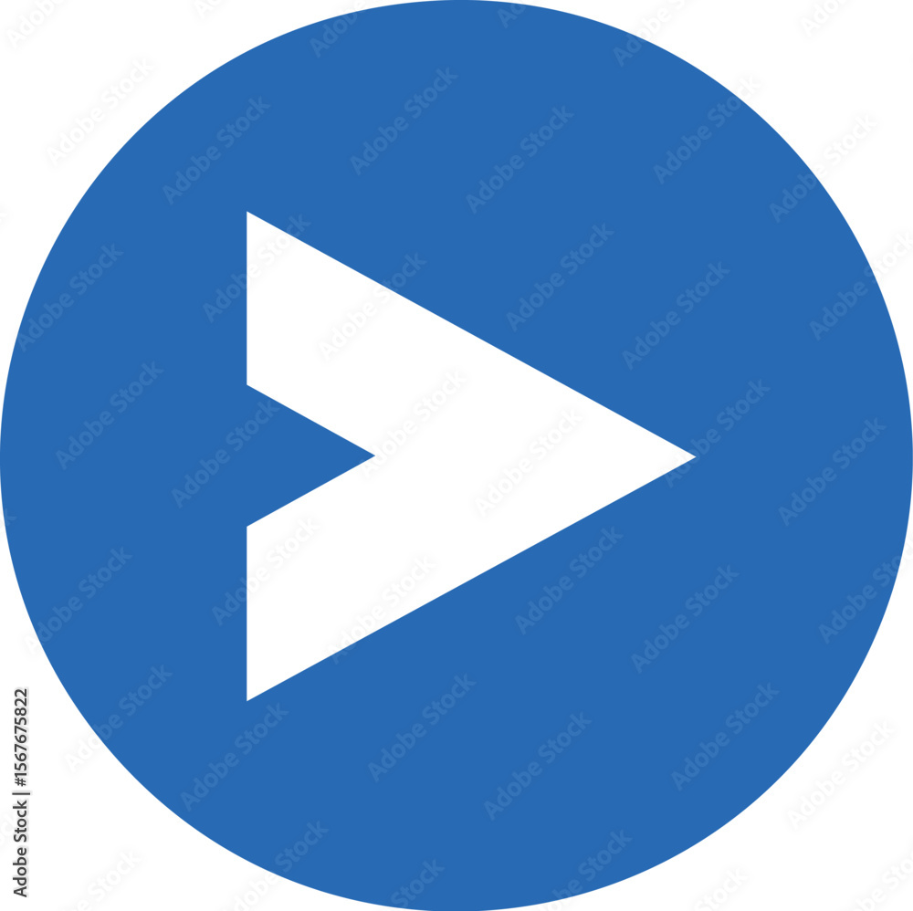 Poster forward directional arrow icon in blue circle - modern navigation symbol for web design and user int