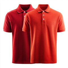 Two polo shirts in shades of red displayed against a white background in a studio shot