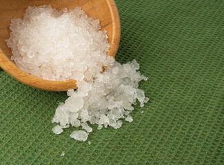 Dead sea salt pile, white crystals for body spa, sodium chloride similar to crushed ice, spa scrub