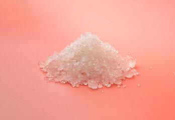 Dead sea salt pile, white crystals for body spa, sodium chloride similar to crushed ice, spa scrub