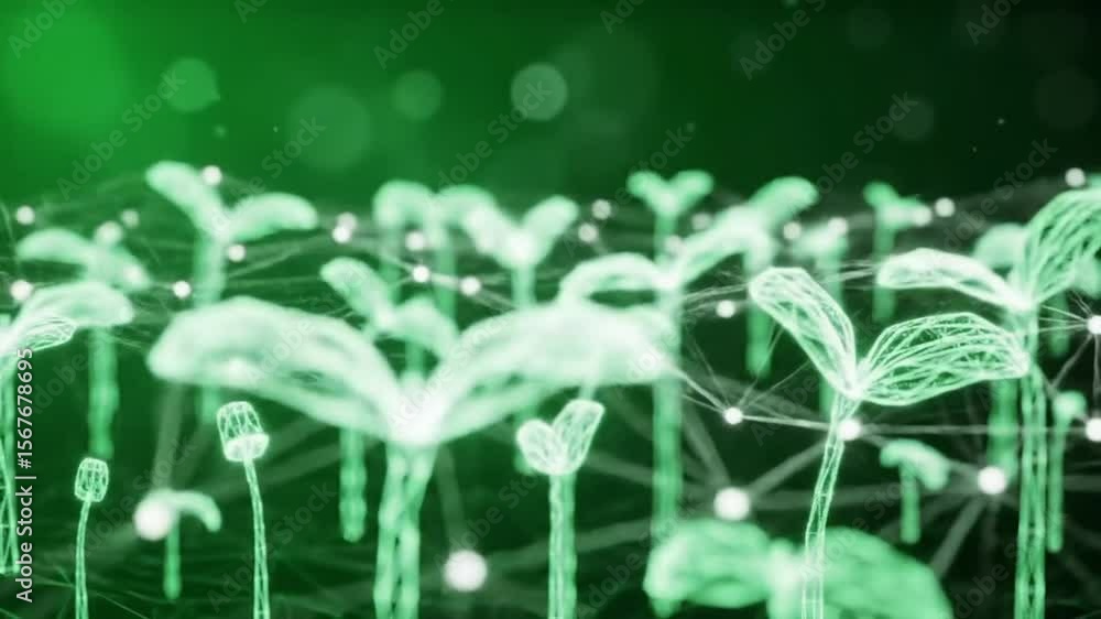 Aufkleber abstract digital sprouts with network connections on green gradient background
