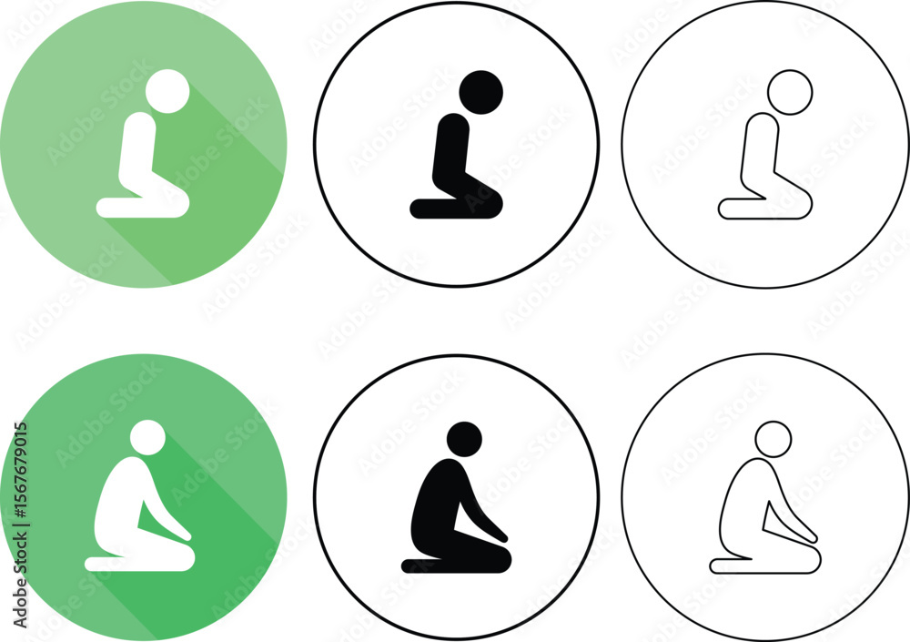 Poster simple icons representing prayer in different colors and line styles