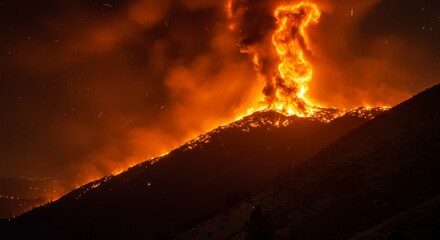Nighttime wildfire mountain inferno