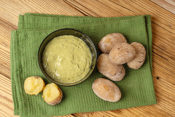 Red mojo rojo and green mojo verde sauces, traditional Tenerife dips, mojo picon dressing