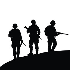 Three soldiers standing on a hill holding rifles military army