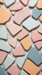 Pastel Geometric Stone Tile Arrangement Creating a Modern Mosaic Pattern with Soft Colors and Unique Shapes for Artistic Backgrounds and Textures