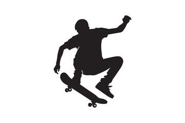 A skateboarder performing a trick, Silhouette Vector icon, isolated on a white background