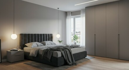 Modern bedroom interior with a cozy atmosphere