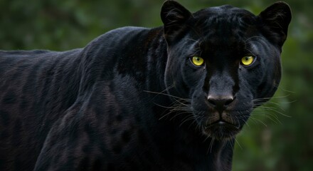 Black panther in a forest, intense gaze