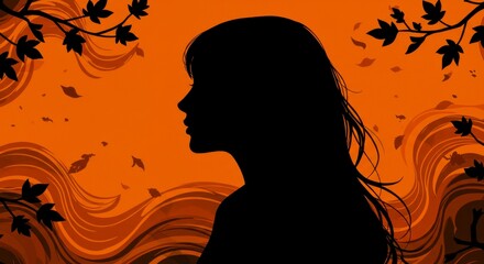 Silhouette of a woman in autumnal scenery