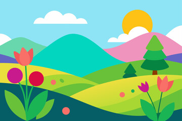 Fototapeta premium lorful spring bloom near distant hills