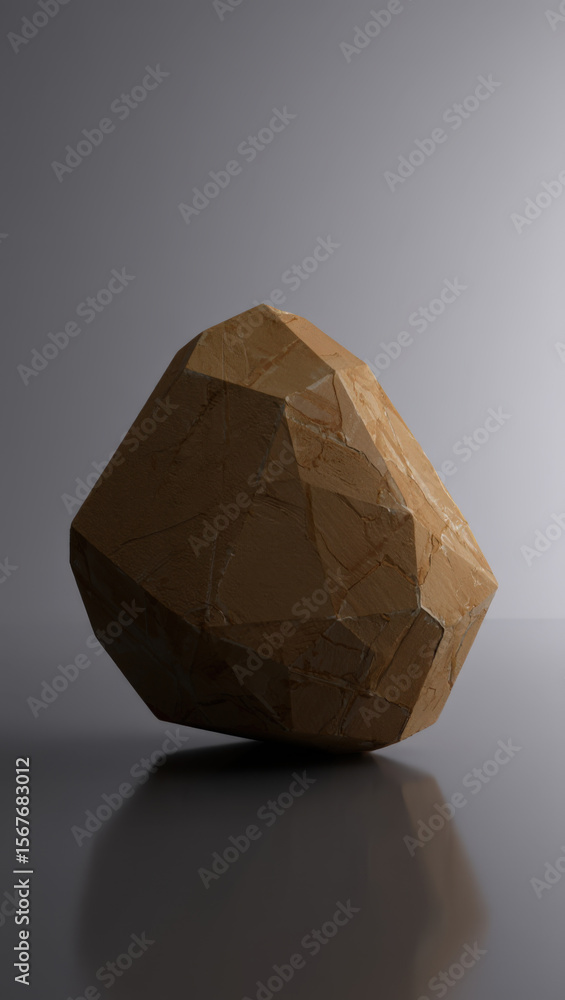 Fototapete a geometric rock formation on a reflective surface, showcasing its unique shape and texture under so