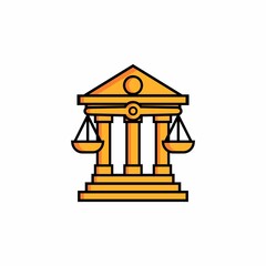 Flat design vector illustration of a courthouse building with justice balance scales.