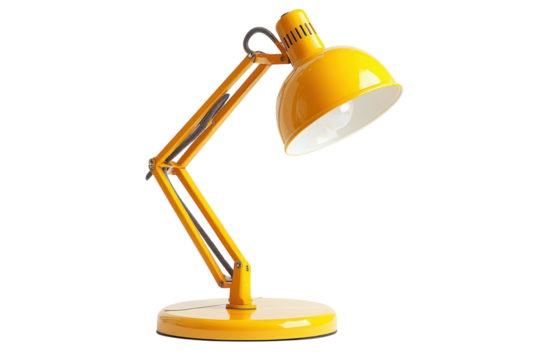 Bright Yellow Desk Lamp Adjustable Lighting for Home Office Reading and Study Modern Interior on transparent background