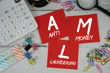 AML Abbreviation of Anti Money Laundering text phrase of business and financial concept