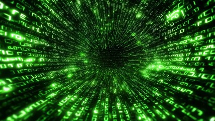 Green Binary Code Tunnel in Cyberspace