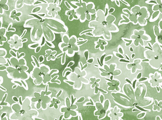 seamless watercolour floral pattern with green  beautiful flowers print
