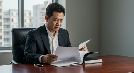 Businessman reviewing documents in office