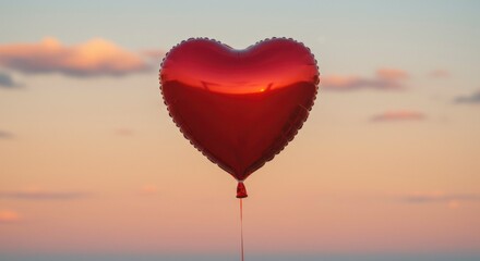 Heart-shaped balloon at sunset