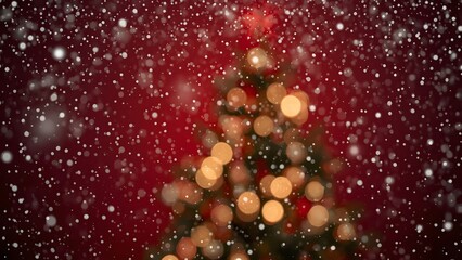 Magical Blurred Christmas Tree Lights With Falling Snow Background Effect