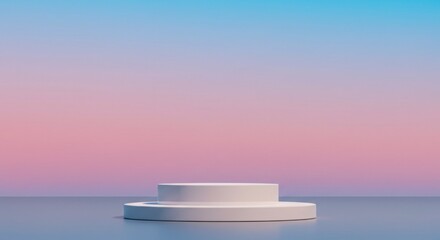 Minimalist white podium against a pastel gradient background