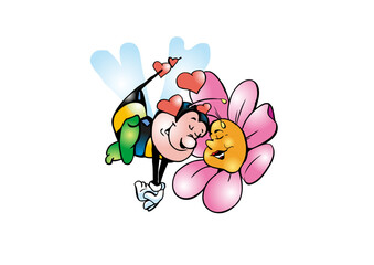Bee and flower are very much in love