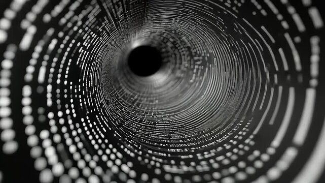 Abstract spiral tunnel of binary code representing data flow and technology in a digital universe