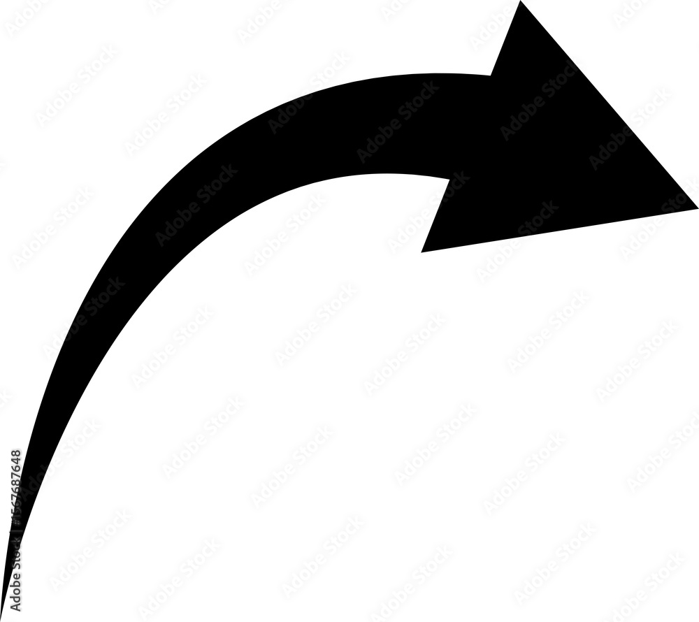 Poster bold black curved arrow pointing right with a sharp arrowhead on a white background